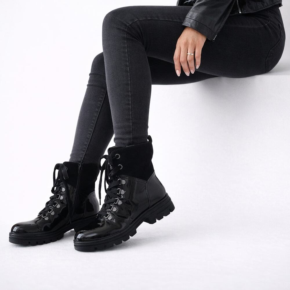 Eric Michael Donna Boots Blk Patent Leather EU 39 US 8.5 Velvet inside Portugal